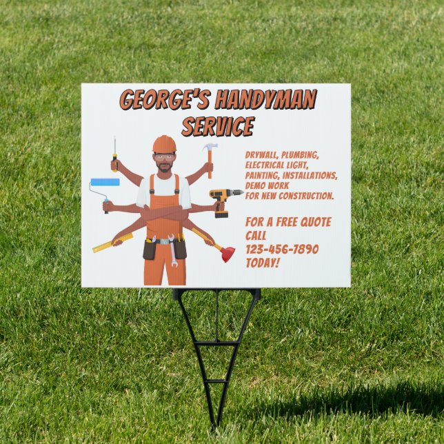 Customize Black American Handyman Service Yard Sign (Insitu)