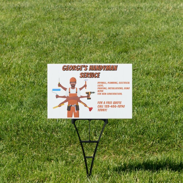 Customize Black American Handyman Service Yard Sign (Insitu)
