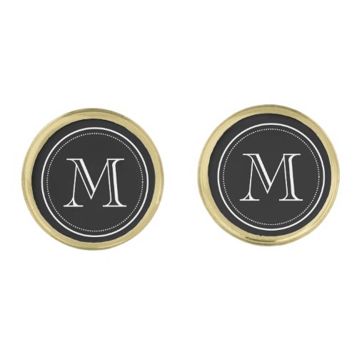 Customize black and white monogram gold cufflinks