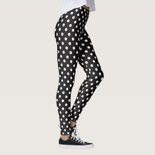 Customize Black And White Polka Dots Pattern Leggings