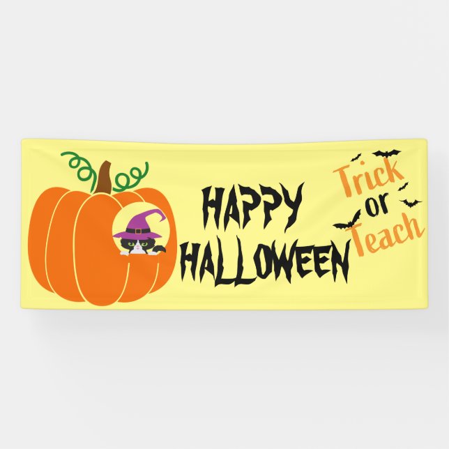 Customize Black Cat Halloween Decorations Party  Banner (Horizontal)