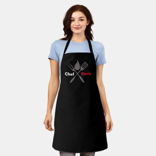 Customize Black Chef Personalize Name Mens Womens  Apron