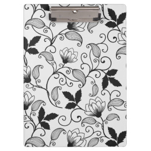 Customize Black Floral Pattern Clipboard