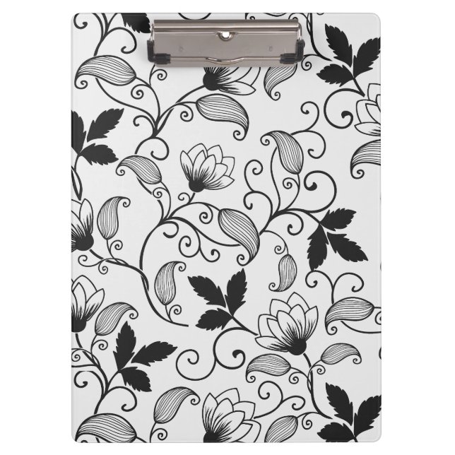 Customize Black Floral Pattern Clipboard (Front)