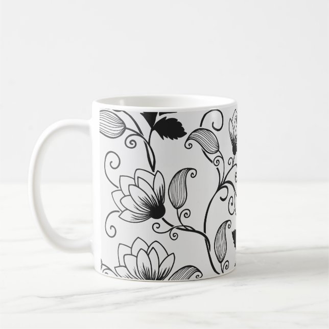 Customize Black Floral Pattern Coffee Mug (Left)