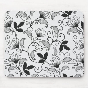 Customize Black Floral Pattern Mouse Pad