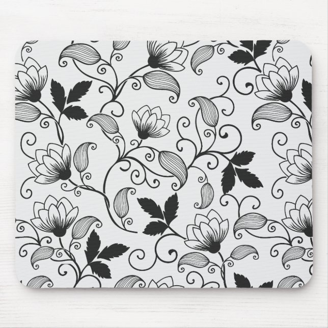 Customize Black Floral Pattern Mouse Pad (Front)