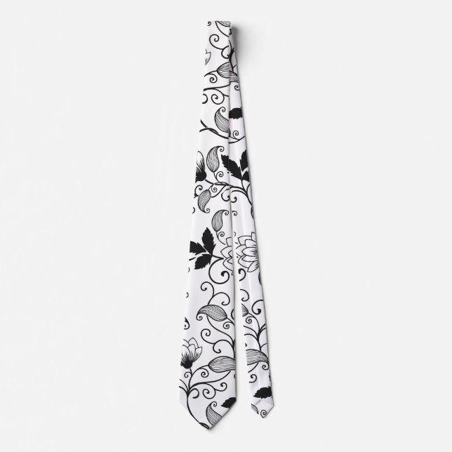 Customize Black Floral Pattern Neck Tie (Front)
