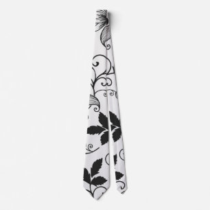 Customize Black Floral Pattern Neck Tie