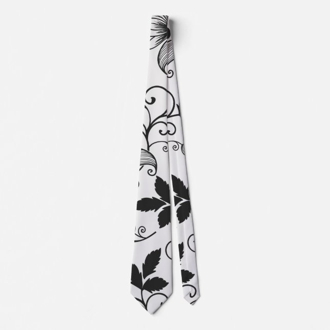 Customize Black Floral Pattern Neck Tie (Front)