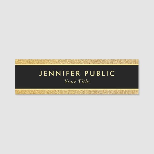 Customize Black Gold Glitter Look Modern Template Name Tag
