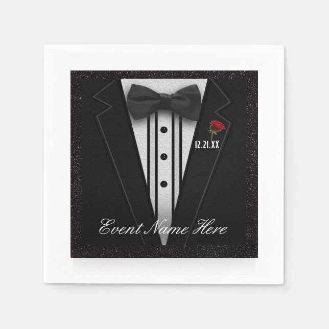 Customize Black Tuxedo and Night Sky Napkins (Front)