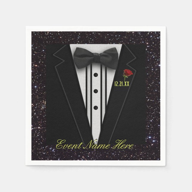 Customize Black Tuxedo and Night Sky Paper Napkins (Front)