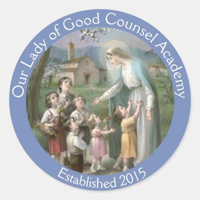 Customize Blessed Virgin Mary with Children Classic Round Sticker (Front)