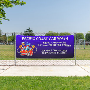 Customize Blue Car Wash Comical Toon Business Banner