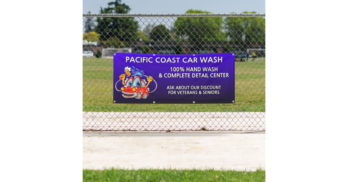 Customize Blue Car Wash Comical Toon Business Banner | Zazzle