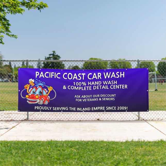 Customize Blue Car Wash Comical Toon Car Large Banner (Insitu)