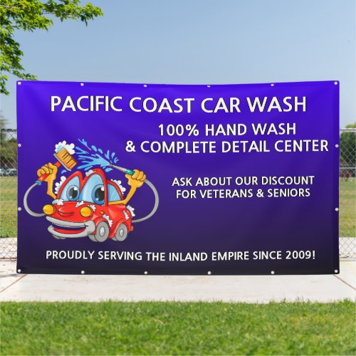 Customize Blue Car Wash Comical Toon Car Large Banner