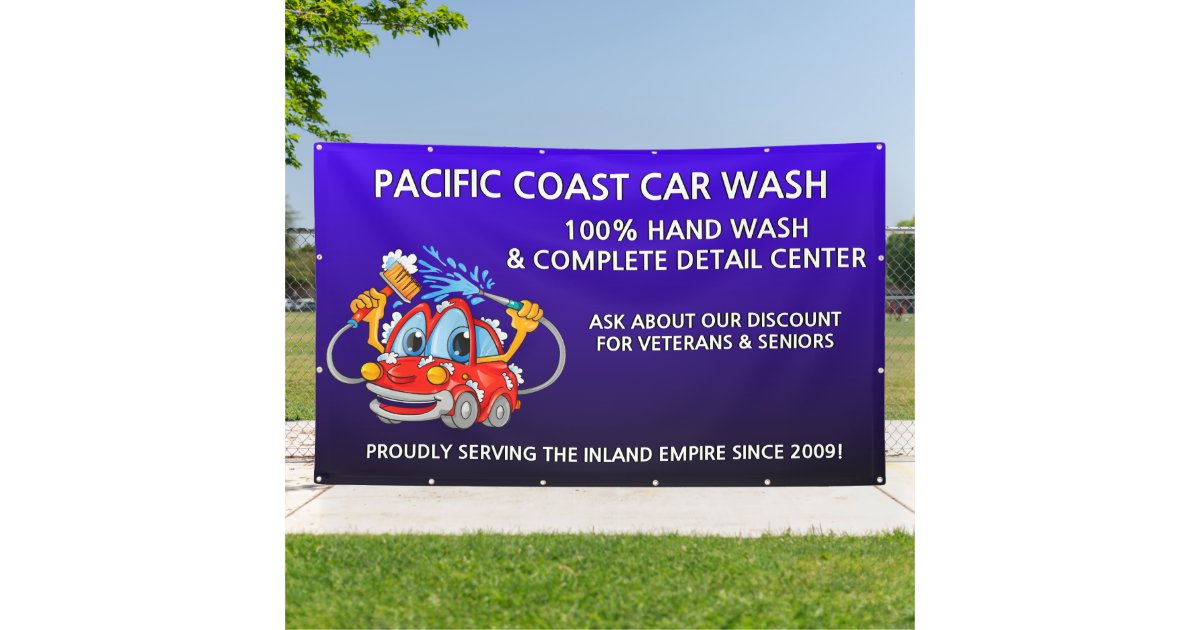 Customize Blue Car Wash Comical Toon Car Large Banner | Zazzle