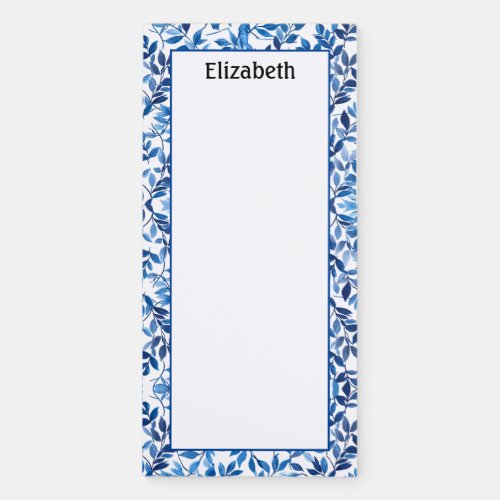 Customize Blue Flowers Pattern Magnetic Notepad