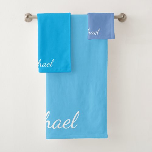 Customize Blue Purple Script Typography Name Bath Towel Set