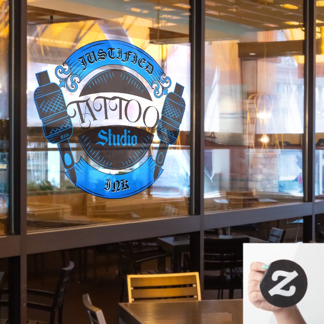 Customize Blue Tattoo Shop Business Front  Window Cling (Restaurant Window)
