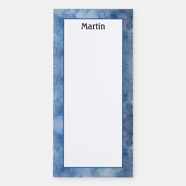 Customize Blue Watercolor Pattern Magnetic Notepad (Front)