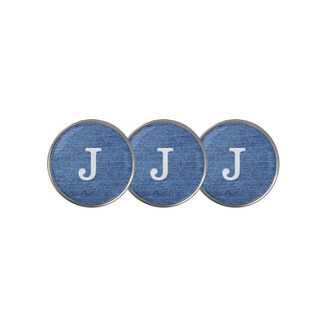 Customize Blue White Denim Texture Look Image Golf Ball Marker (3 Up)