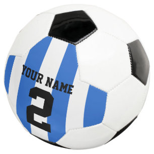 Customize, blue & white football / soccer stripes: ball