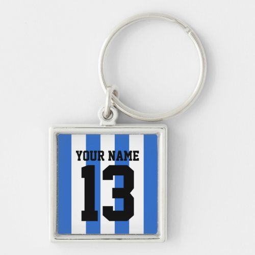 Customize blue  white football  soccer stripes keychain