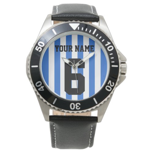 Customize blue  white football  soccer stripes watch