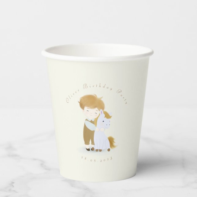 Customize Boy and Pony Birthday Party, Baby Shower Paper Cups (Front)