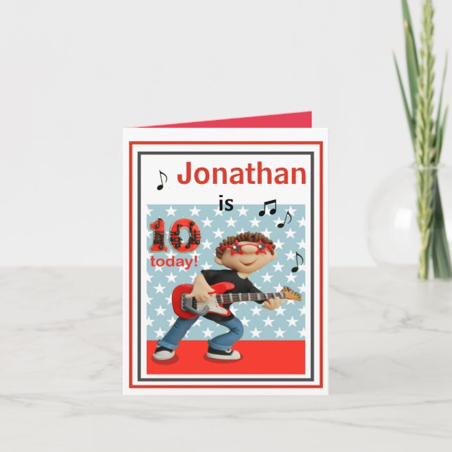 Customize Boys 10th Birthday Card - Rock and Roll (Front)