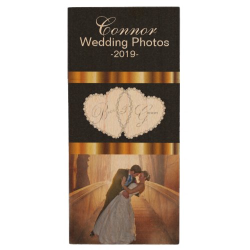Customize Bride and Groom Wedding Photo Design Wood Flash Drive