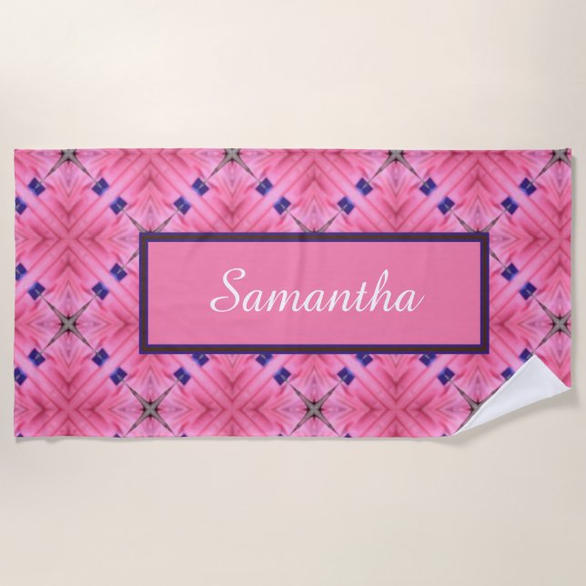 Customize Bright Pink All Over Pattern Beach Towel (Front)