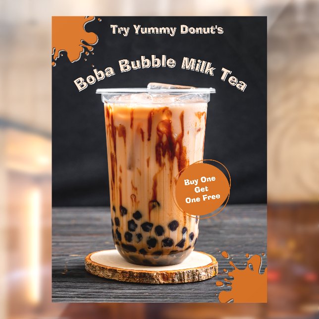 Customize Bubble Boba Tea Donut Shop Promo Window Cling (Sheet 2)