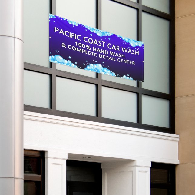 Customize Bubbly Blue Car Wash Business  Banner (Outside Building)
