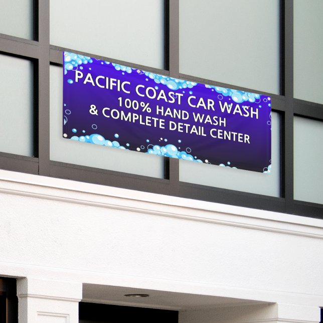 Customize Bubbly Blue Car Wash Business  Banner (Outside Building)