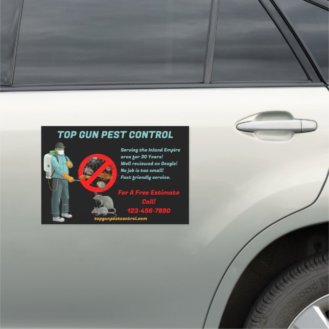 Customize Bug Rodent Pest Control Black Truck  Car Magnet (In Situ)