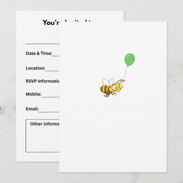 Customize Bumble bee Birthday Invitation (Front/Back)