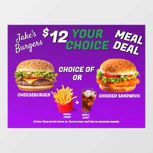 Customize Burger Restaurant Meal Deal Promo  Window Cling
