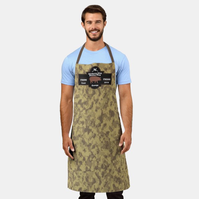 Customize Butcher Shop Brown Hog Brown Camo Apron (Worn)