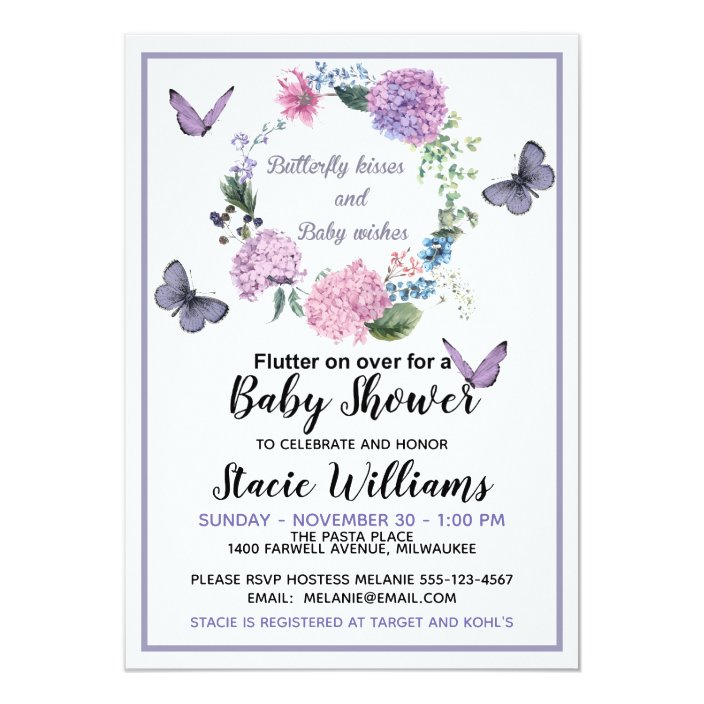 butterfly kisses baby shower invitation