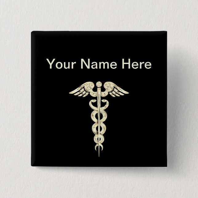 Customize - Caduceus Medical Symbol Snake Staff Button (Front)