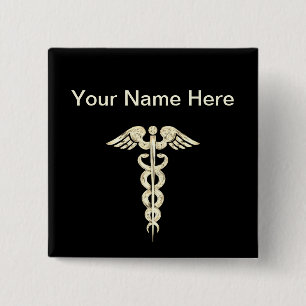 Customize - Caduceus Medical Symbol Snake Staff Button