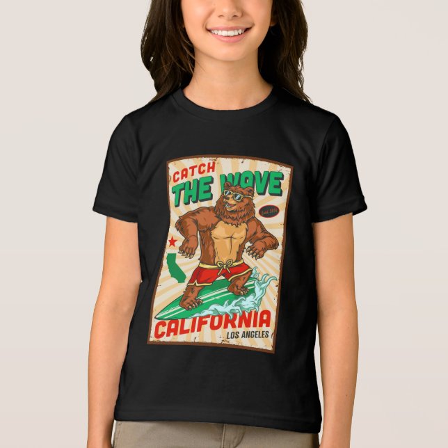 Customize California Surfing Bear Catch The Wave  Tri-Blend Shirt (Front)