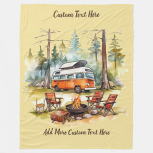 Customize Camper Van Parked In The Woods Camping Fleece Blanket