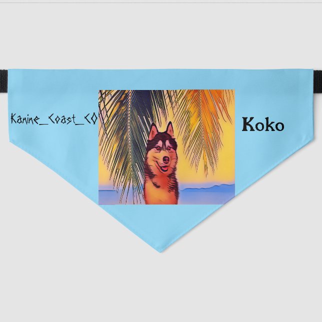 Customize canine on the beach pet bandana collar (Front)