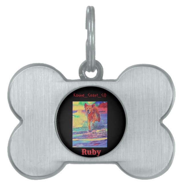 Customize canine on the beach pet  ID tag (Front)