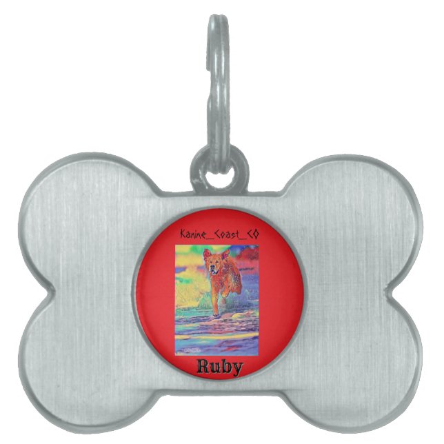 Customize canine on the beach pet  ID tag (Front)